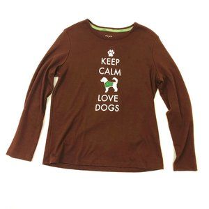 EUC Sleep Sense Keep Calm Love Dogs Brown Sleep Top Wms Size Small